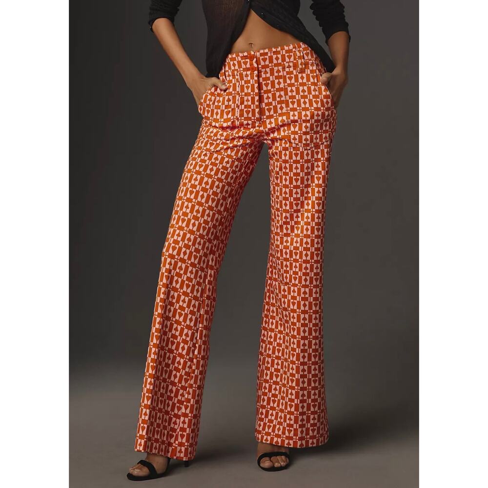 Maeve Anthropologie The Naomi Ponte Wide Leg Pants 2 Pink Orange Geometric Print